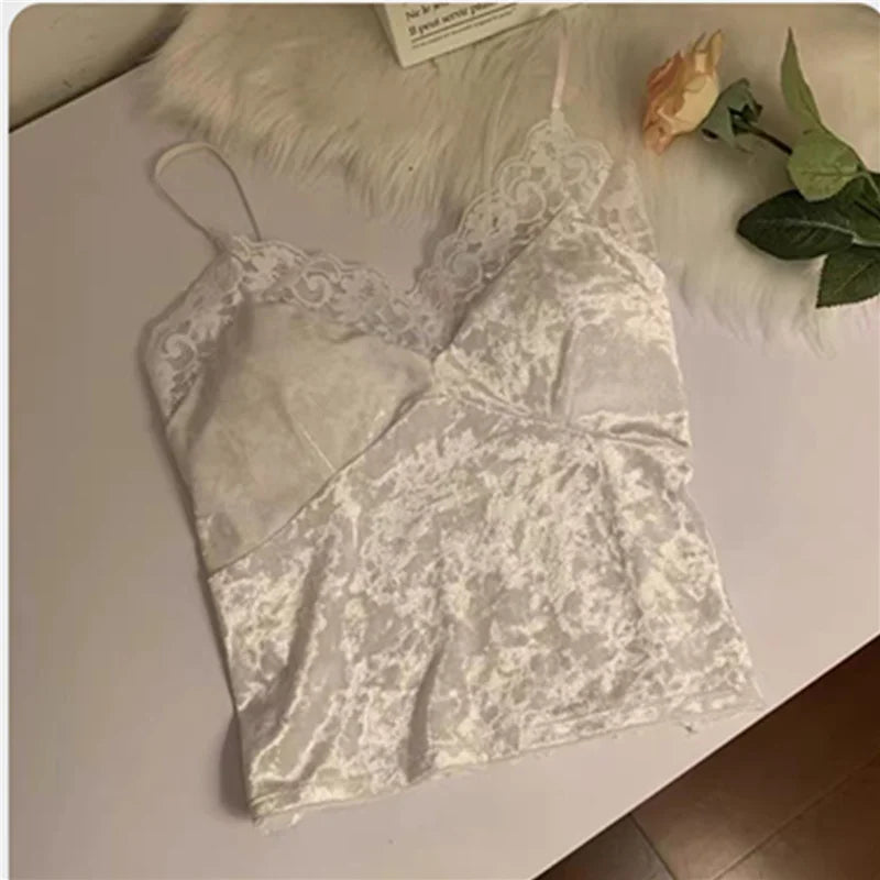 Lace Patchwork Velvet Csole Women's ort Sle Inner Wear Pad Included Slim Fit Base irt Top for Autumn Winter