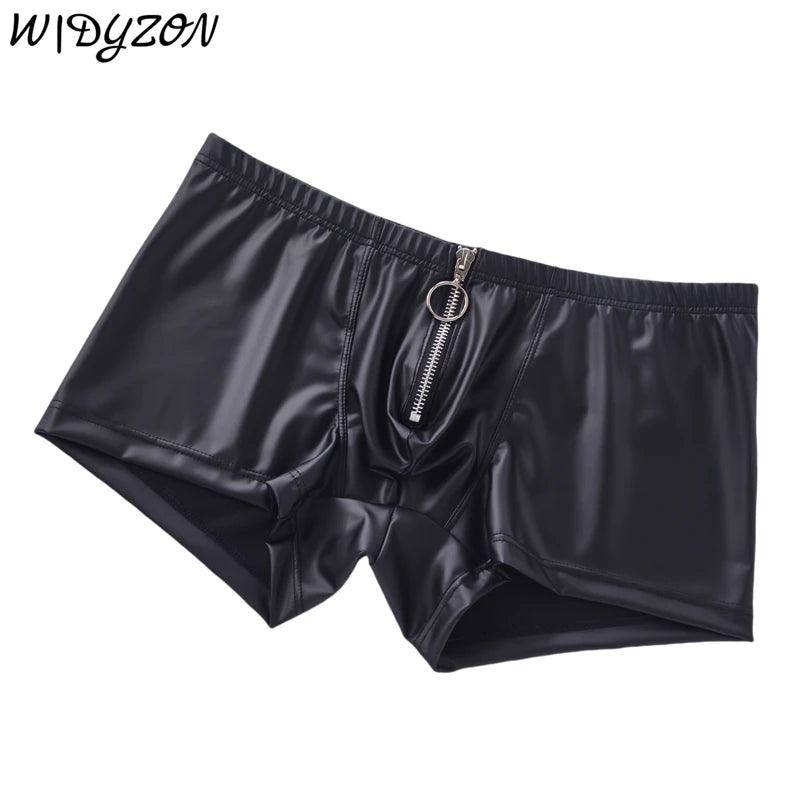Sexy Men's Panties Faux Leather Men Boxer Shorts Underpants Zipper Slip Homme U Pouch Mens  Boxers Lingerie Cueca Calzoncillo