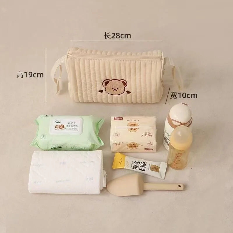 Cute Bear Stroller Hanging Bag Portable Multifunctional Diaper Bag with Large Capacity Mommy Bag for Baby Stroller Travel