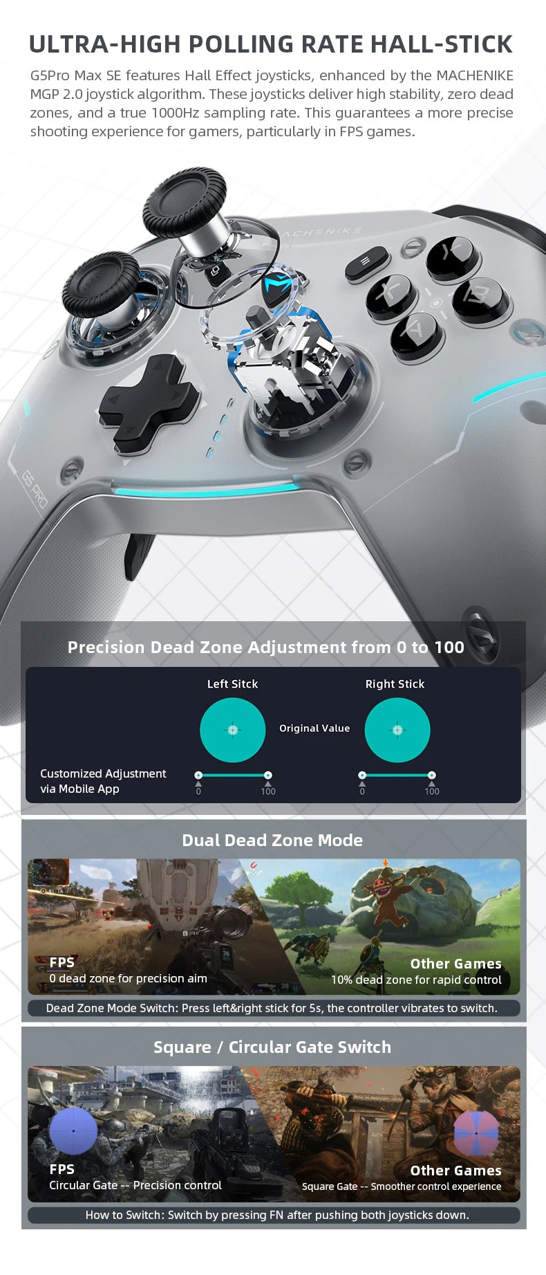 MACHENIKE G5Pro Max SE Gaming Controller Charging Dock Optional Hall Effect Joysticks Triggers RGB Light Wireless Gamepad