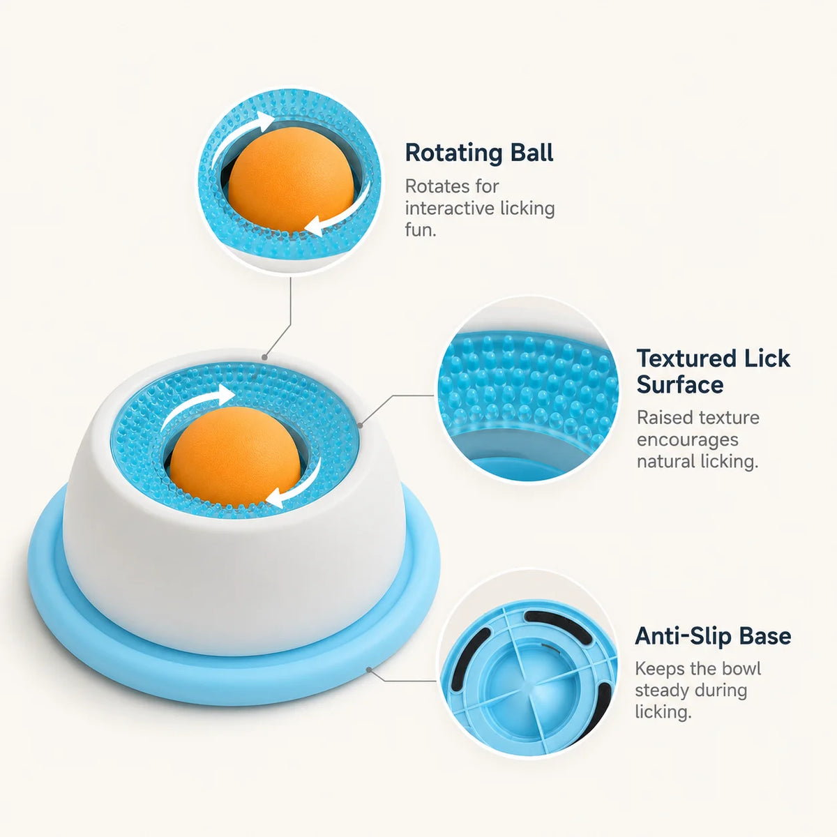 Pet Lick Plate Slow Feeder Bowl for Cats Small Dogs Rotating Ball Treat Toy Anti Slip Licking Mat for Wet Food