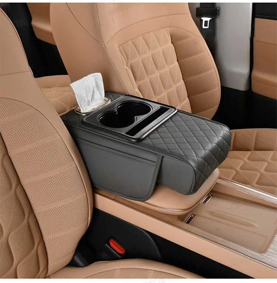 SEAMETAL 7cm Thicken Car Armrest Cushion All in 1 Center Console Arm Rest Cushion with Tissue Holder Elbow Support Car Organizer