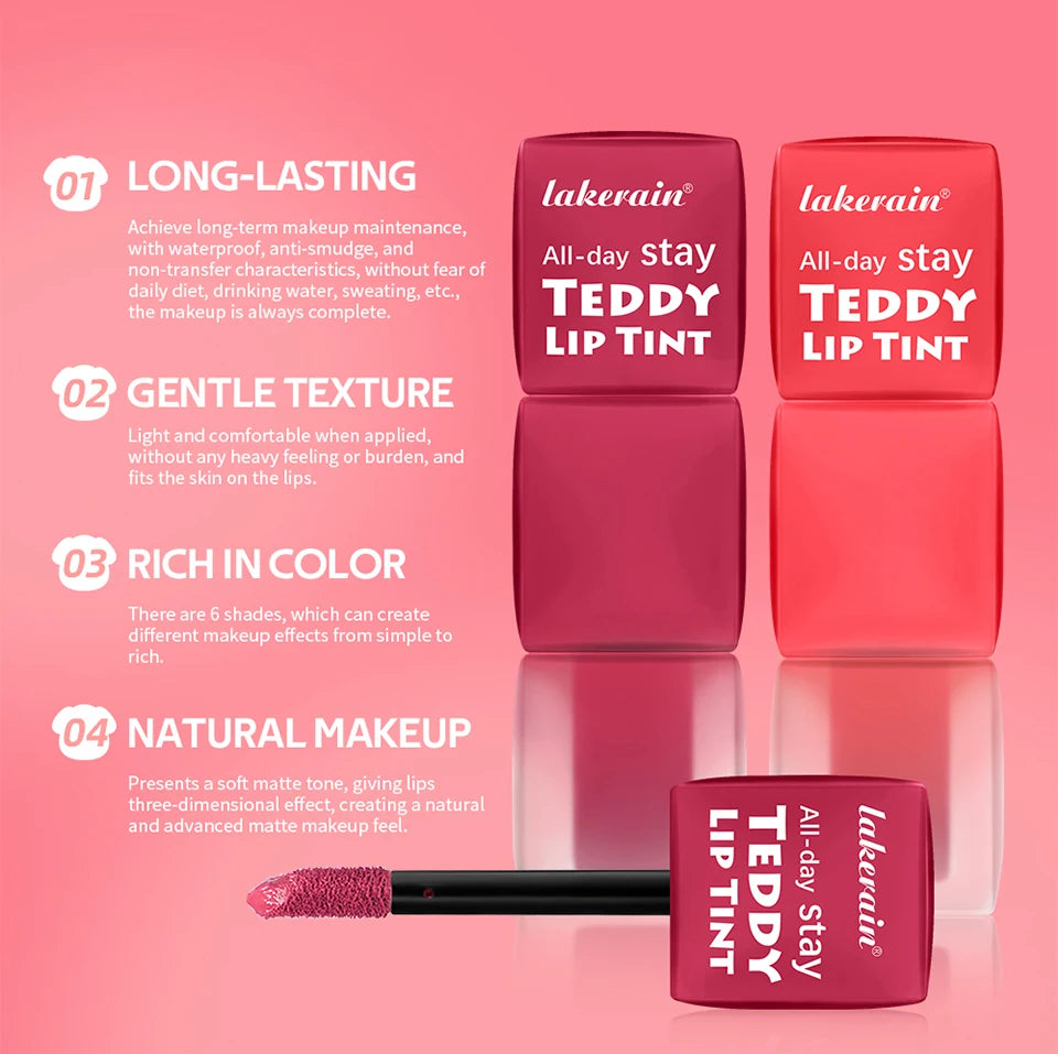 6pcs/set Teddy Velvet Non-stick Cup Lip Glaze Matte Lipstick Waterproof Longlasting Color Liquid Silky Saturation High Lip Gloss