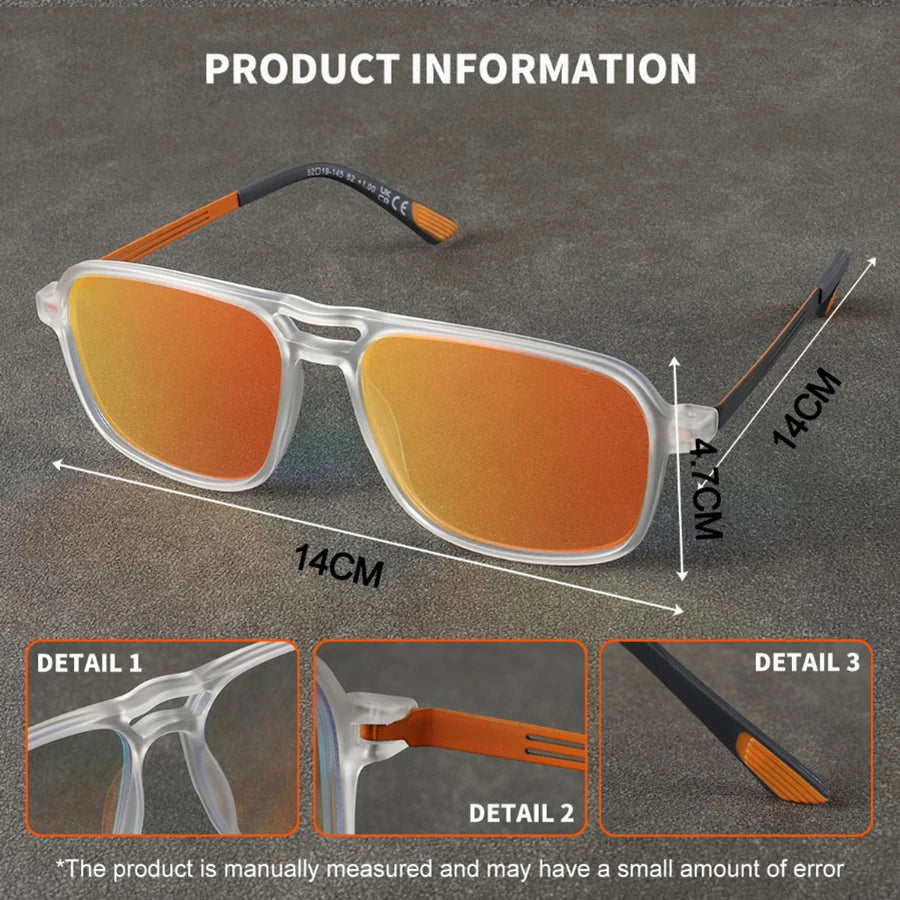 Progressive Multifocal Reading Glasses Intelligent Zoom Anti Blue Light Eyewear Alloy Temples Square Clear/Red Coating Glasses