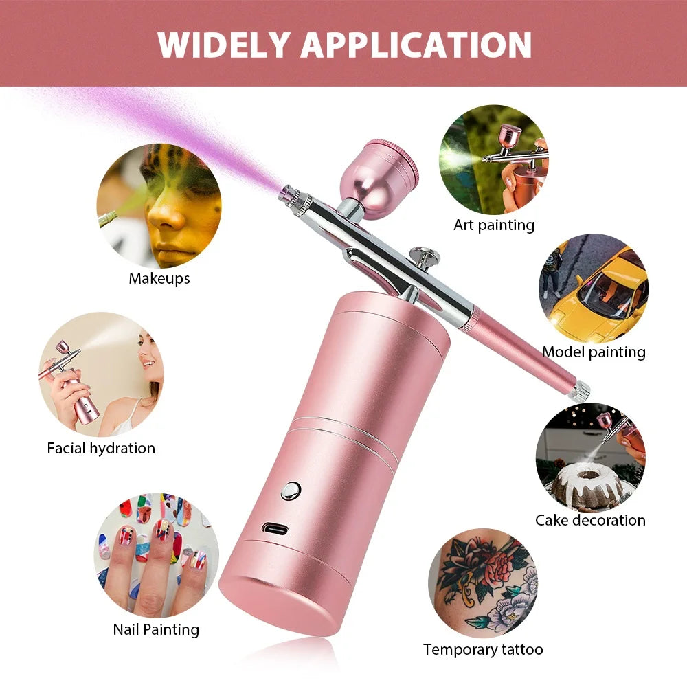 Top 0.3mm Pink Mini Air Compressor Kit Air-Brush Paint Spray Gun Airbrush For Nail Art Tattoo Craft Cake Nano Fog Mist Sprayer
