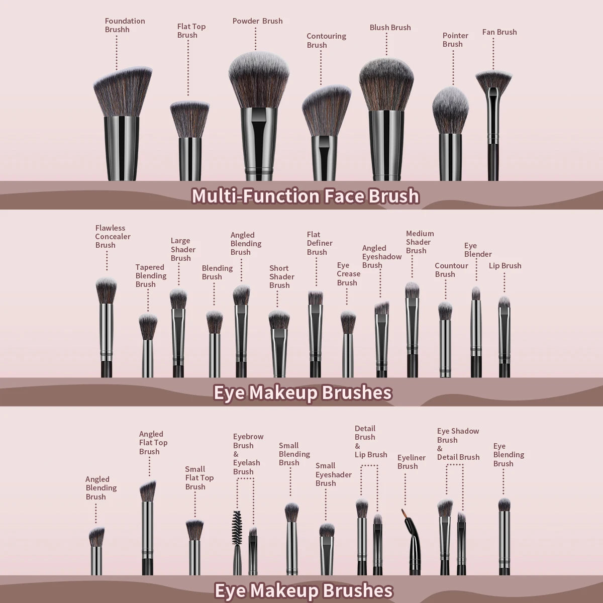 Professional Makeup Brush Set 30pcs Foundation Concealers Eye Shadows Powder Blush Blending Brushes Beauty Tools with Bag Kit