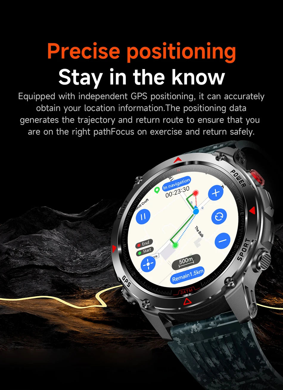2025 New Outdoor Millitary Smart Watch Men GPS Positioning 540mAh Battery Waterproof Sports Fitness Tracker BT Call Smartwatch