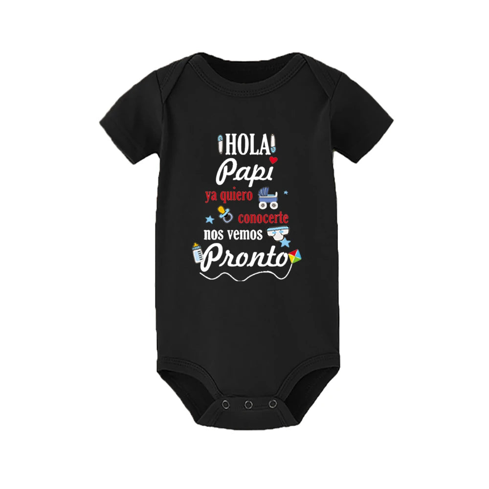 Hello Daddy I Want To Meet You See You Soon Print Baby Bodysuit Pregnancy Announcement Infant Outfit Newborn Short Sleeve Romper