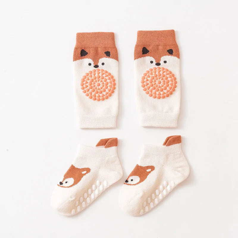 1 Set Socks and Kneepads Baby Non-Slip Socks Cute Cartoon Pattern Children Boys Girls Kids Toddler Floor Socks Kneepads