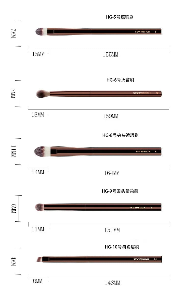 HOURGLASS Full Set Makeup Brushes - Powder Blush Foundation Eyeshadow Concealer Lip Brush - Cosmetic Brush Kit for Face And Eyes