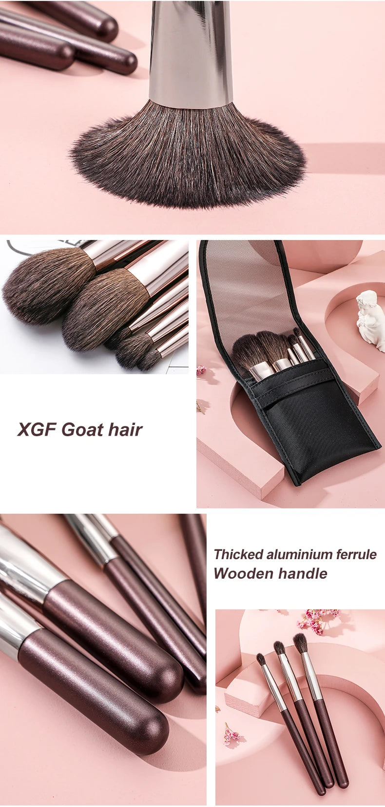 5-Piece Mini Natural Bristle Makeup Brush Set, Travel-Friendly Eyeshadow/Foundation/Blush/Concealer & Lip Brushes Portable Tools
