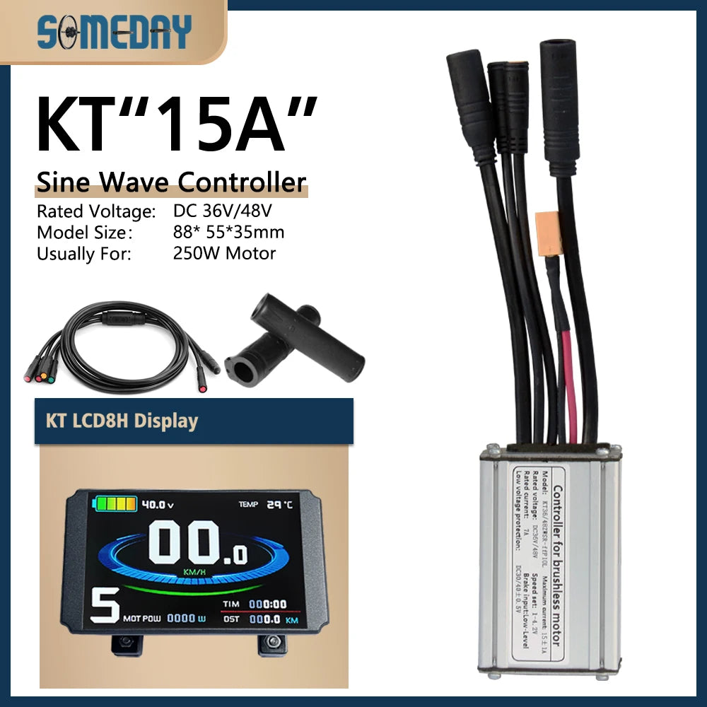 Ebike KT Sine Wave Controller 36V/48V Waterproof Brushless with Light Function 14A-35A With LCD8H Display For Ebike Accessories