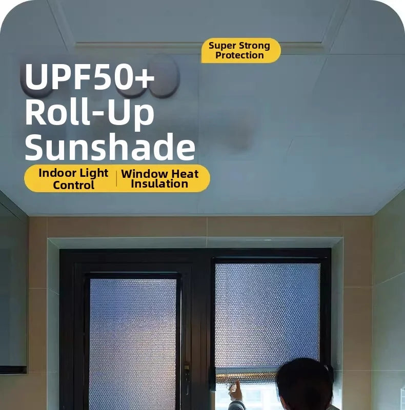 Double Sided Aluminum Foil Sun Block Curtain Retractable Heat Insulation Roller Blind Anti-UV Heat Insulation Window Sunscreen