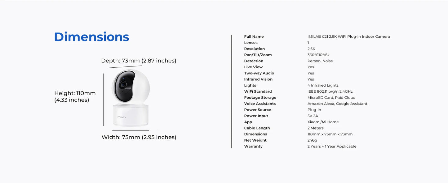 IMILAB C21 2.5K IP Security Camera MiHome App 360° Night Vision Baby Monitor with App, 2-Way Audio, AI Detection