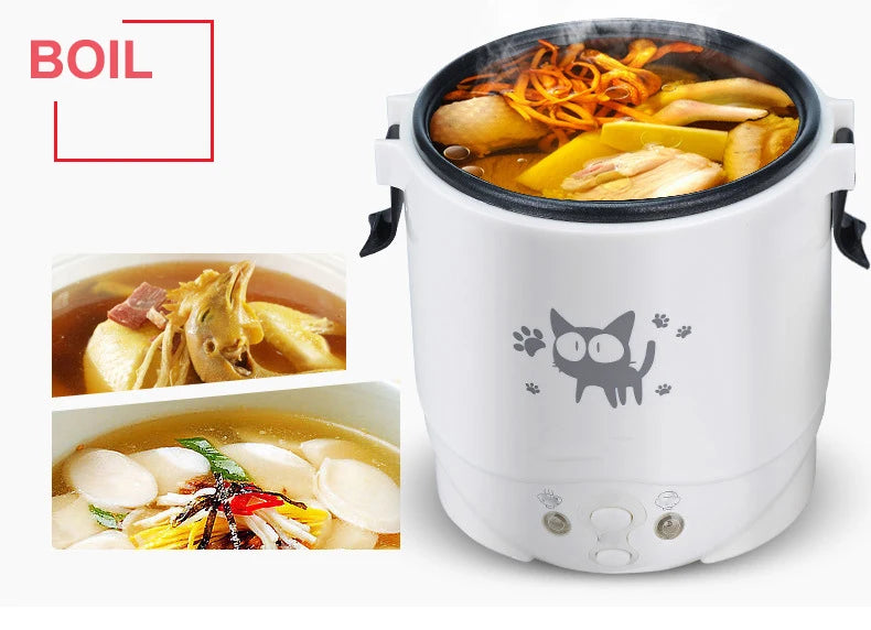 Electric Mini Rice Cooker Portable Self-driving MultiCooker 12V 24V 220V Pot Cooking Machine Pans For Car Truck Home
