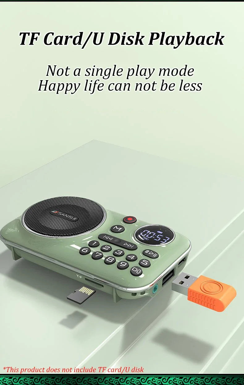 SANSUI F21 Outdoor Portable Multifunctional Walkman FM Radio Bluetooth Speaker MP3 Music Player Supports Recording Headphones