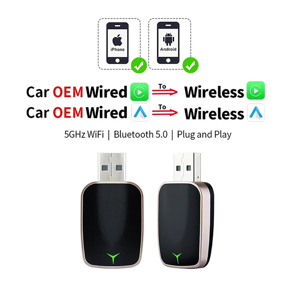 2025 New Wired to Wireless CarPlay 2 in1 Mini Adapter Android Auto Smart Box Plug and Play Auto Connection OTA Update Universal