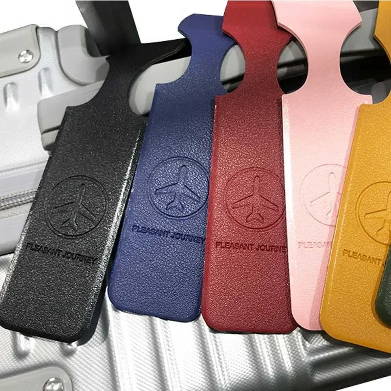 Men Women Yellow PU Leather Luggage Tag Portable Suitcase Identifier Label Baggage Boarding Bag Tag Holder Travel Accessories