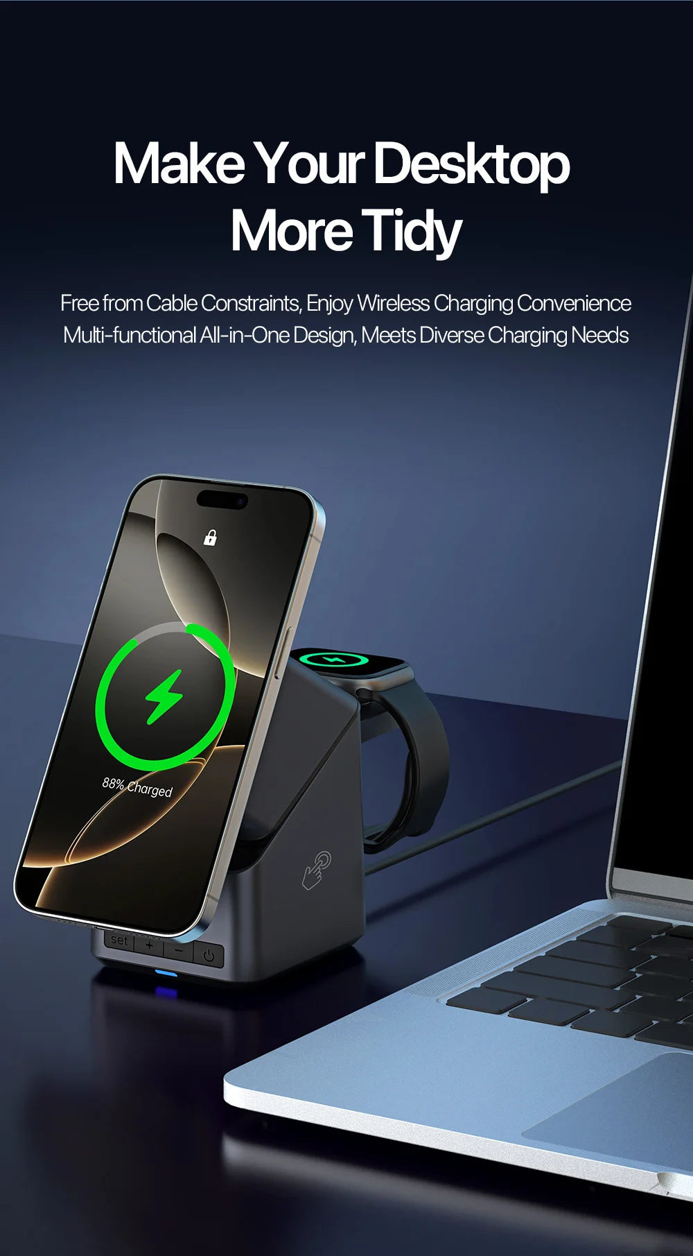Wireless Charger Station 4 in 1 Fast Charging Dock Stand For iPhone 16 15 14 13 12 iWatch 9 8 7 Pro Airpods