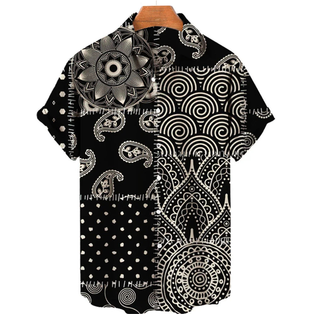 2023 Cashew Flower Shirt Men's Casual Fashion Hawaiian Lapel Hd Printing Loose Short-sleeved Top Wholesale