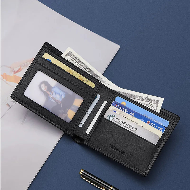 Luxury men's short leather wallet 2024 new large capacity multi-card money clip boys gift thin money clip