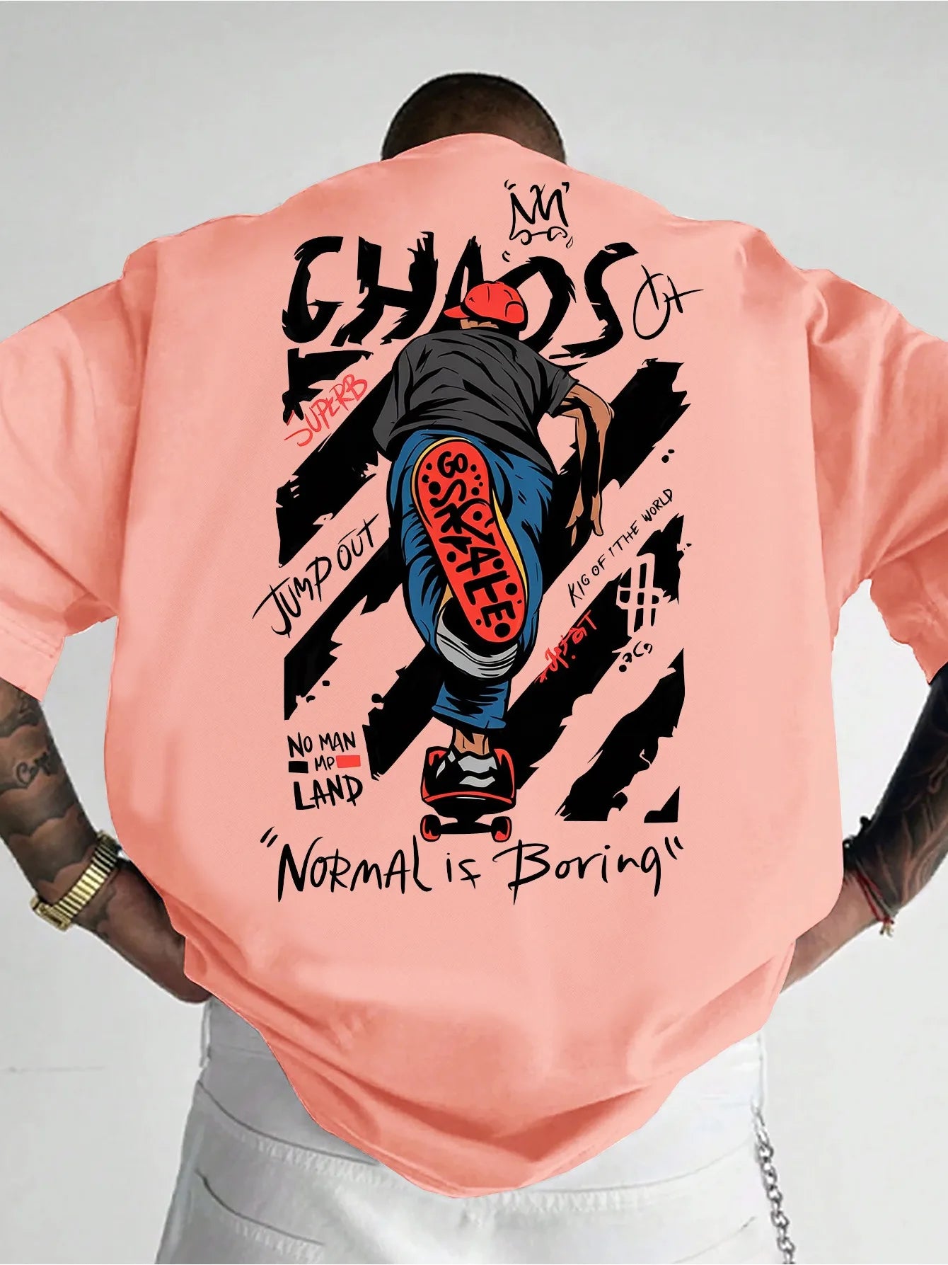 Summer Men Skateboarding Athlete Graffiti Letter T-shirt 100% Pure Cotton Soft Fabric Versatile Comfortable Suitable Daily Use