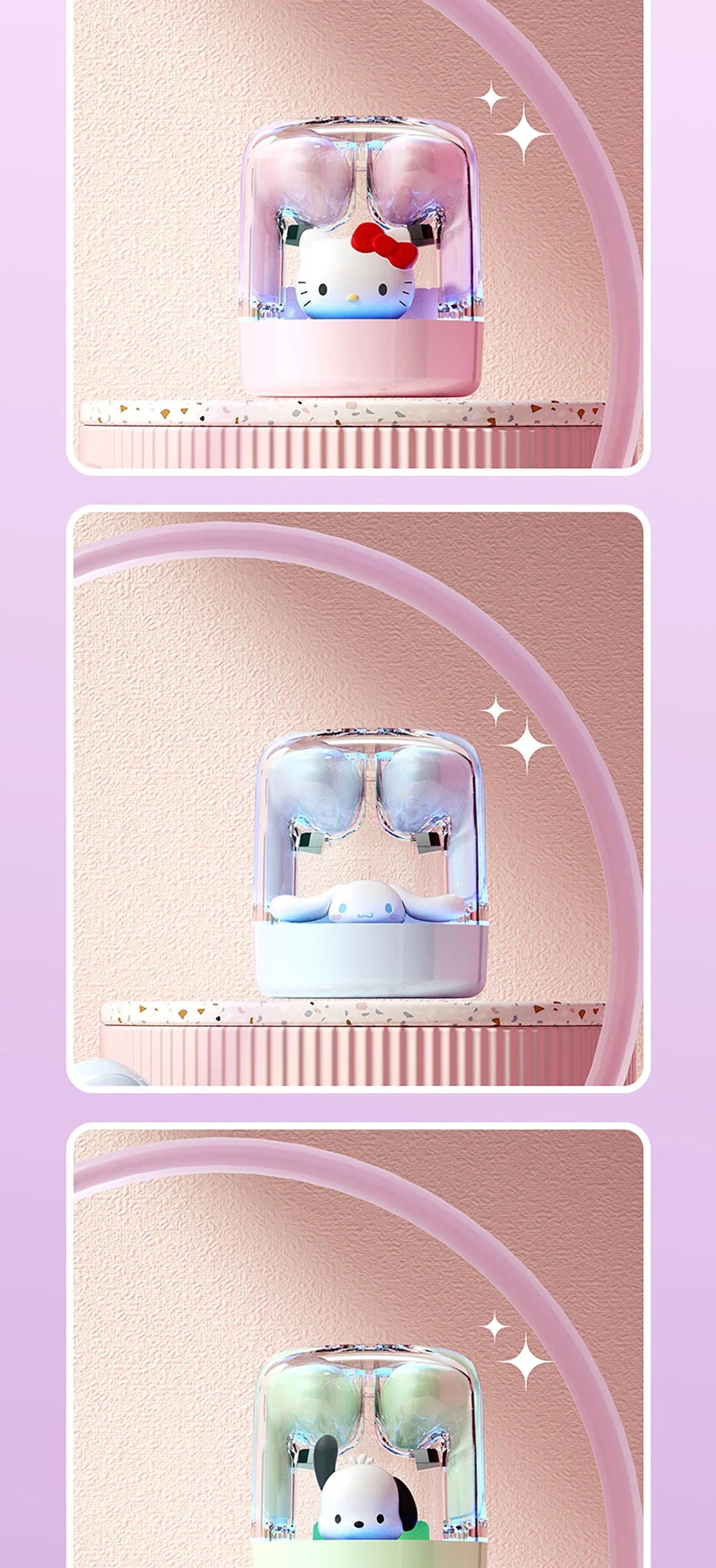 Sanrio EJ-986 TWS Earbuds Kuromi Hello Kitty Wireless Earphones Bluetooth Transparent Warehouse HIFI Sound Headsets Long Battery