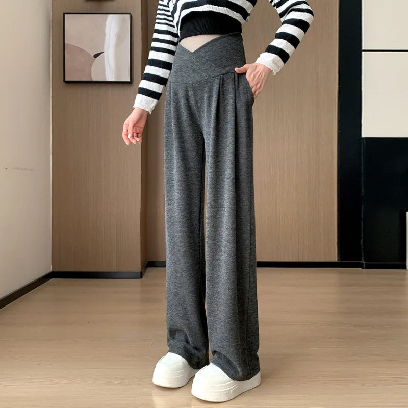 Maternity Pants Spring and Fall Wide-Legged Pants Low-Waisted Glutinous Pants Small Casual Straight Pants Maternity Clothing