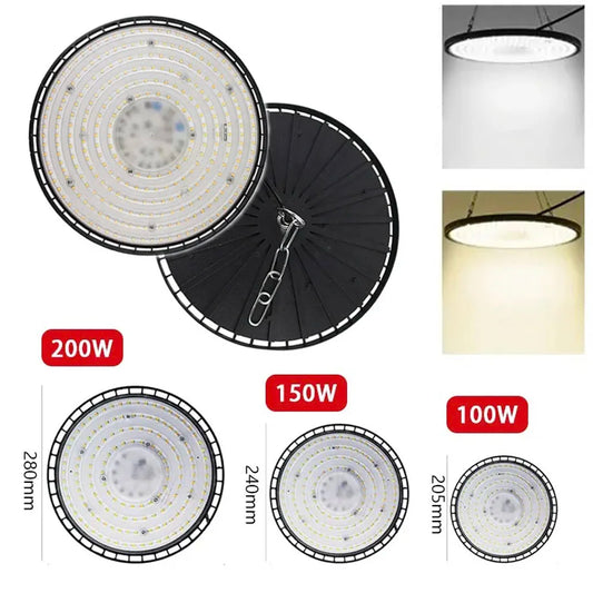 High Bay Lights 100/150/200W 220V Super Bright UFO LED Waterproof Commercial Market Warehouse Garage Industrial Lighting