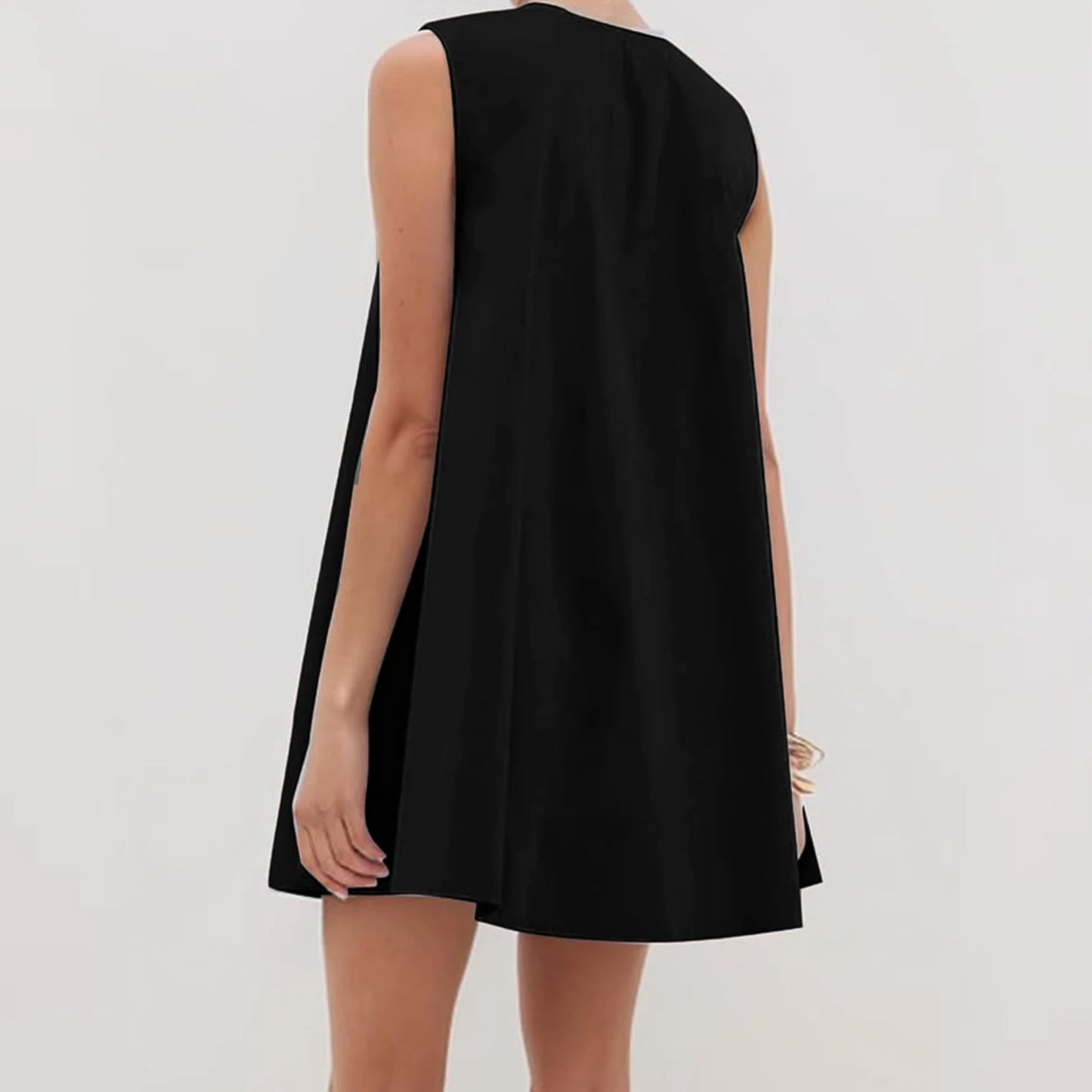 New Fashion Womens V Neck Tank Dress Sleeveless Solid Color Loose Beach Dresses With Pocket Club Street Style Hot Sale S-XL