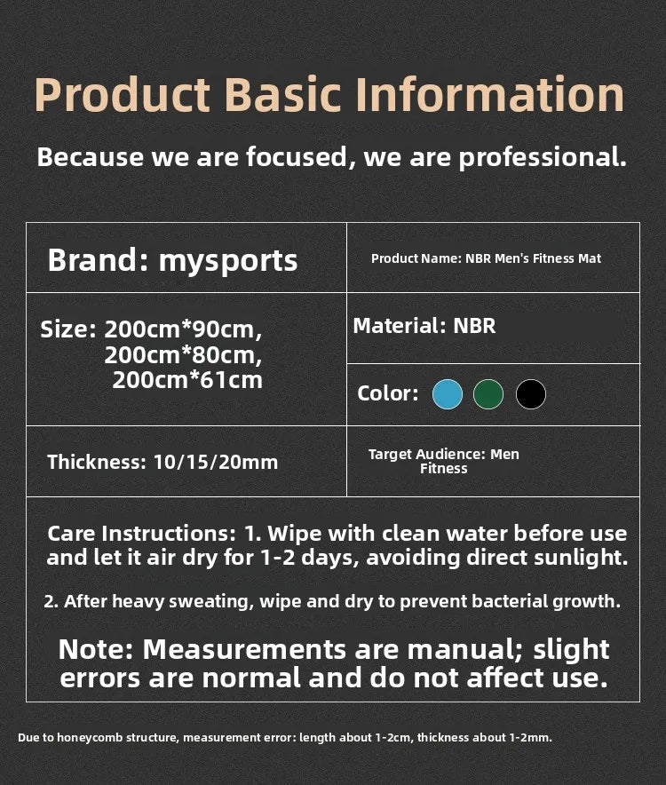 Thiened Yoga Mat for Men Fitn Yoga Mat S Allowed Yoga Mat for Home Use Non-Slip Nbr Material Pure Color Design