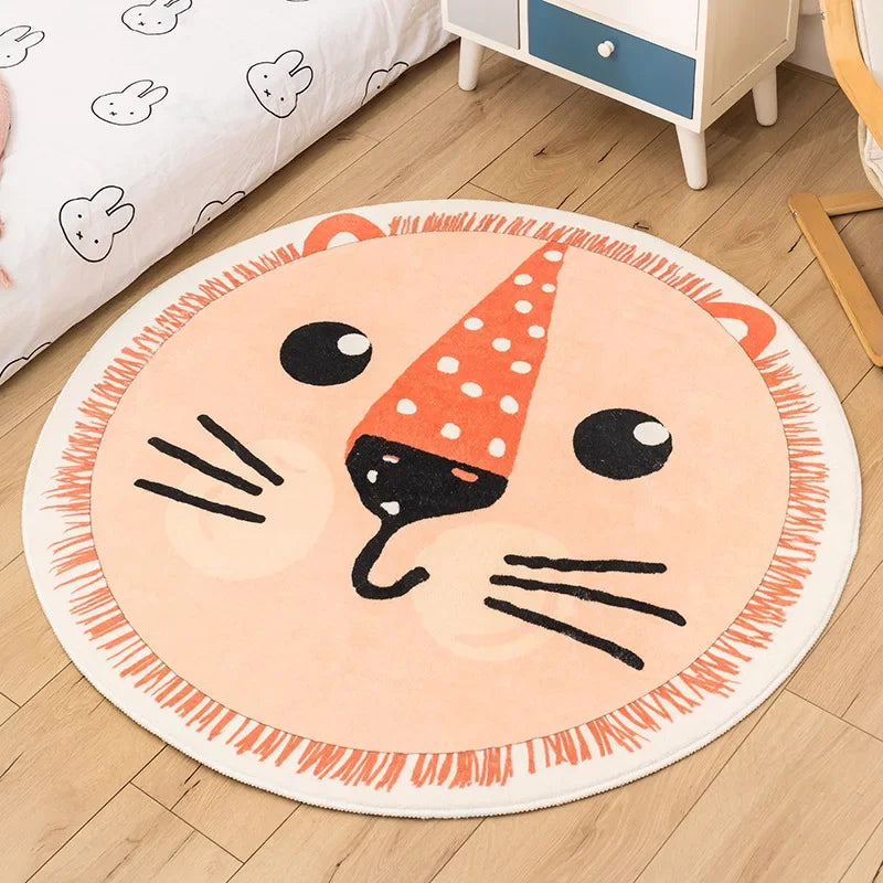 Rainbow cartoon Round Carpet Bedroom Animal Non-slip bedside area carpet Soft plush children's play mat Comfortable home decor