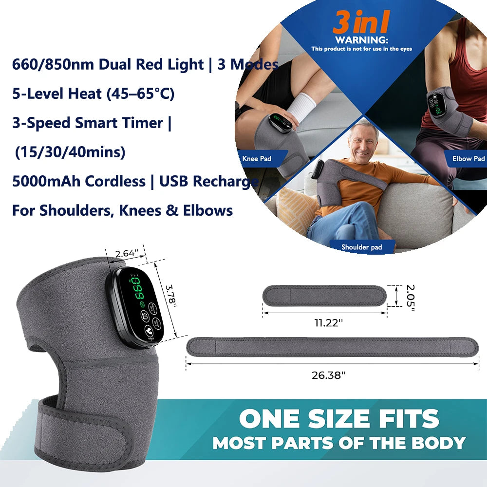 3 in 1 Heating Pad Shoulder Knee Elbow Brace for Arthritis Hot Compresss Joint Massage Strap Promote Blood Circulation Kneepad