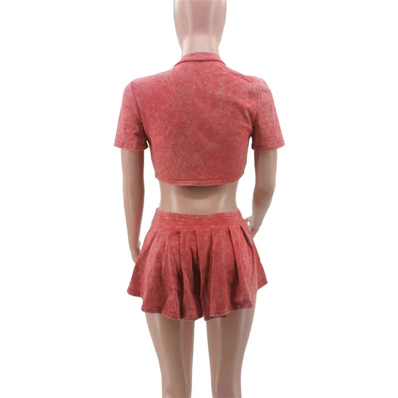 Streetwear Party Club Co Ord Sets for Women 2 Piece Set Outfit Summer Lace-up Crop Top and Mini Skirt Sets Conjuntos Para Vestir