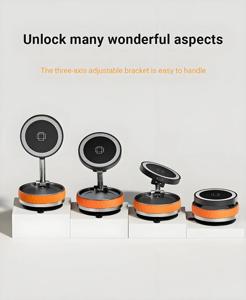 15W Wireless Car Charger Mount,Magnetic Vacuum Suction 360° Rotatable Foldable Portable Multi-Scenario Phone Stand for All Phone