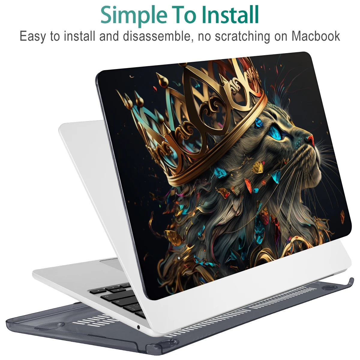 The Crown Cat Hard print case for MacBook 2025 M4 Air Pro 13 14 16 M2 2022 2023 A2681 A2779 A2780 Retina A1502 A2337 M1 A2289