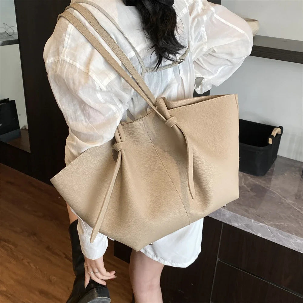 Branded Designer Shoulder Tote Bags For Women Soft PU Leather 2-IN-1 Big Capacity Shopper Tote Set 2026 Luxury Designer Handbags