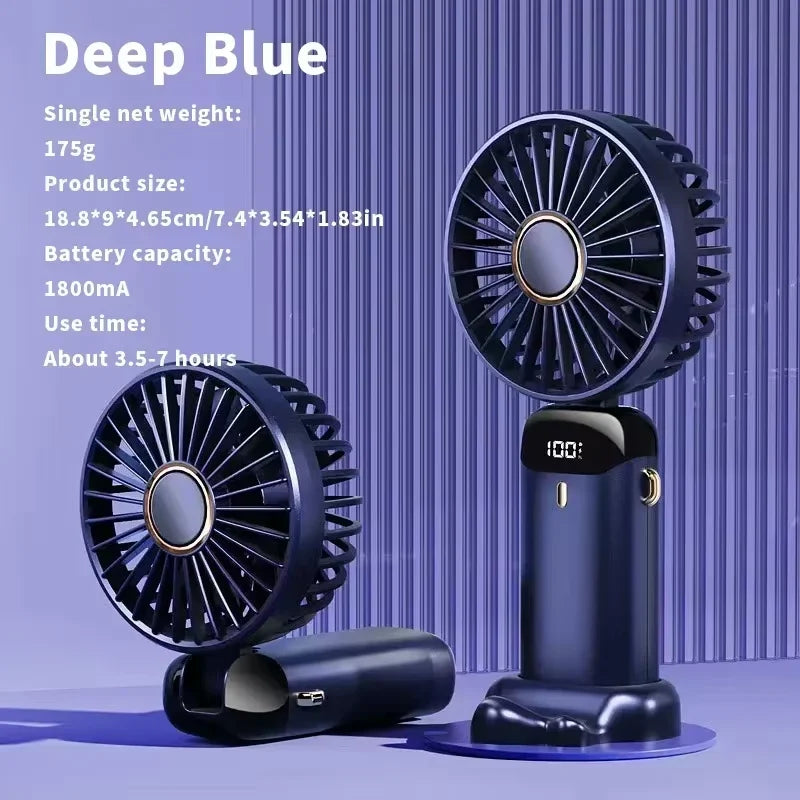 Folding Fan Mini Portable Hand-Held Fan Rechargeable Multifunctional Fan With Display Screen Neck Hanging Fans