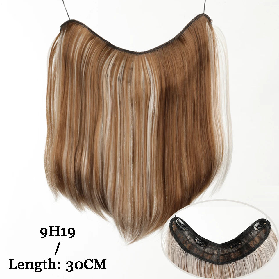 12Inch Synthetic V-shaped Layered 4 Clips Synthetic Long Straight Hair Extension Hairpiece Wig for Women