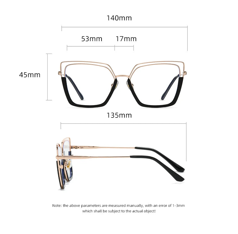 VICKY Fashion Geometric Square Large Frame Personalized Design Women's Anti-Blue Light Reading Glasses Customizable Prescription