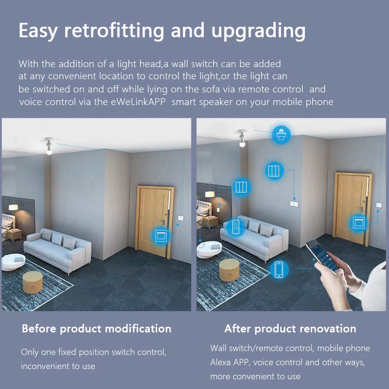 QIACHIP ZigBee Wifi Smart Lamp Holder E27 LED Light Bulbs Adapter Light Socket Via eWelink App Voice Control Alexa Google Home