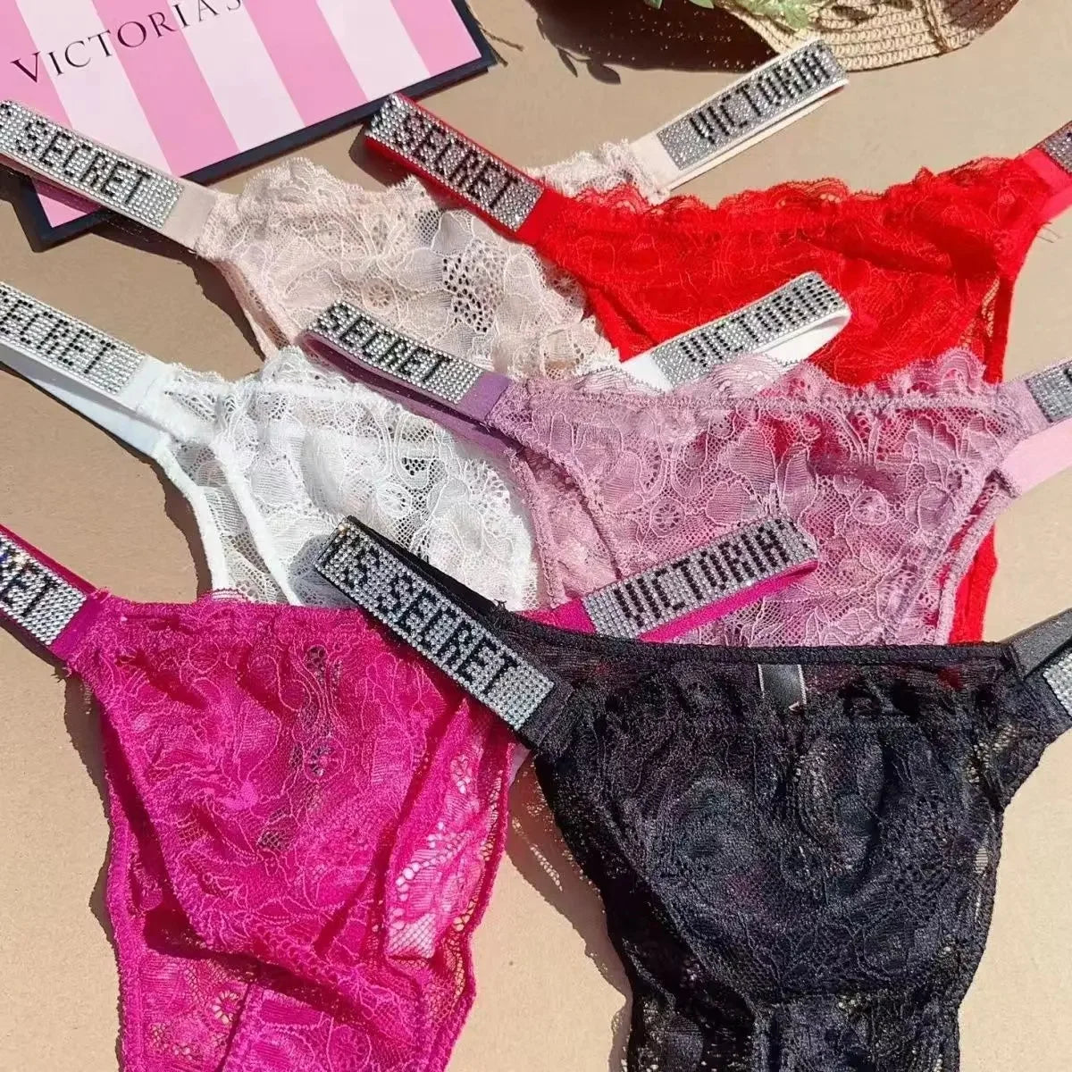 Fashion large size printed women's underwear comfortable rhinestone sexy underwear pink brand thong seamless t-pants metal chain