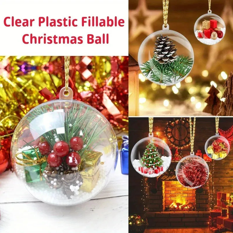 10Pcs Fillable Transparent Hanging Balls Plastic Christmas Ornaments Hollow Decorative Hanging Balls Xmas Tree Pendant Supply