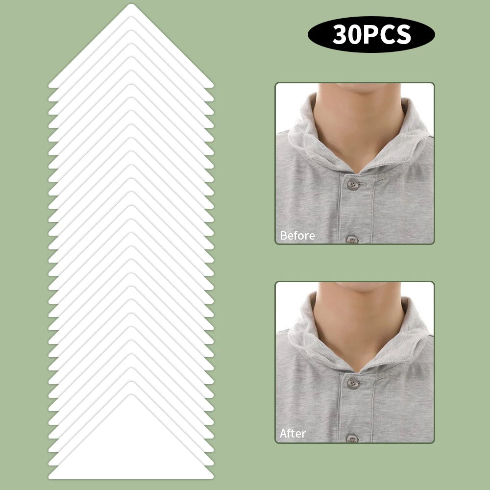 30pcs/box Collar Sticker Shirts T-Shirt Stand Collar Shaper Anti-roll Fixed Pads Adhesive Pad Invisible Sticky Stickers Fastener