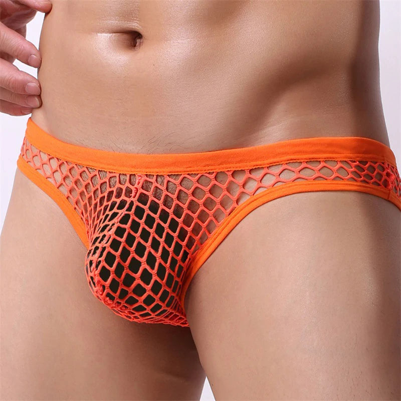 Sexy Mesh Men Underwear Jockstrap Men Briefs Breathable Fishnet Big Pouch Panties Hollow Brief Cueca hombre Male Underpants
