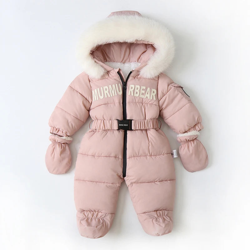 Winter Newborn Baby Jumpsuit Thicken Baby Clothes Plus Velvet Warm Baby Rompers With Gloves Hooded Infant Snowsuit Clothing