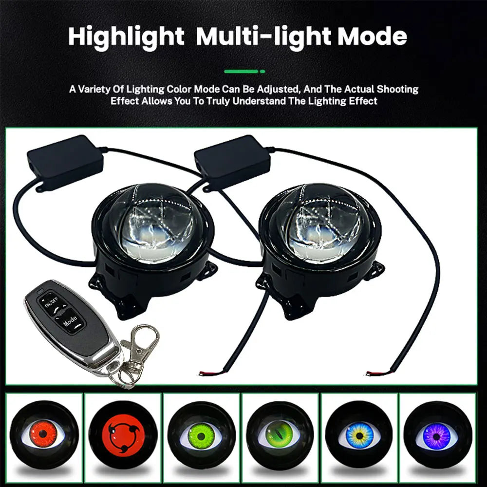 1Pair Car Dynamic Devil Eyes Lens Lights 12-36V Demon 3inch Red Eye ABS Waterpoof Headlight Assembly Auto Retrofit Accessories