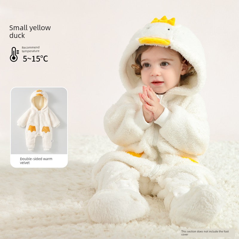 European Pregnant Woman and Baby Autumn and Winter Clothes Baby Going out Cotton-Padded Clothes Thickened Warm Jumpsuit Cute Double-Sided Velvet Outwear Romper