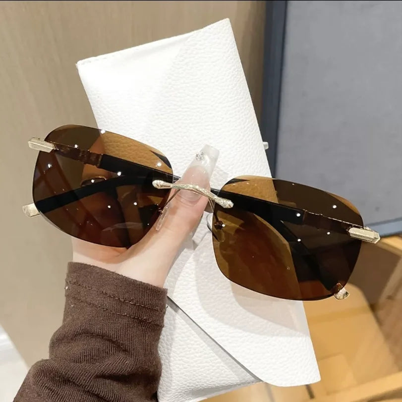 Rimless Sunglasses Rectangle Women Men Shades Small Square Sun Glasses For Female Male Beach Vacation Travel Eyewear HighQualit