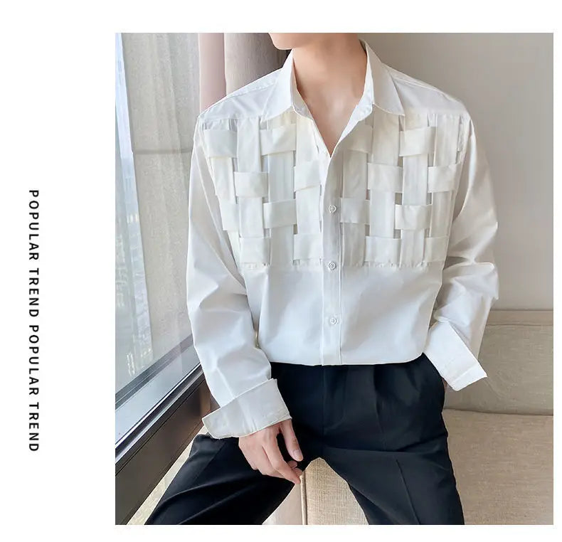 Vintage Weaving Shirts For Men Long/Short Sleeve Lapel INS Trend Tops Streetwear New Spring Summer Fashion Casual Loose Shirts